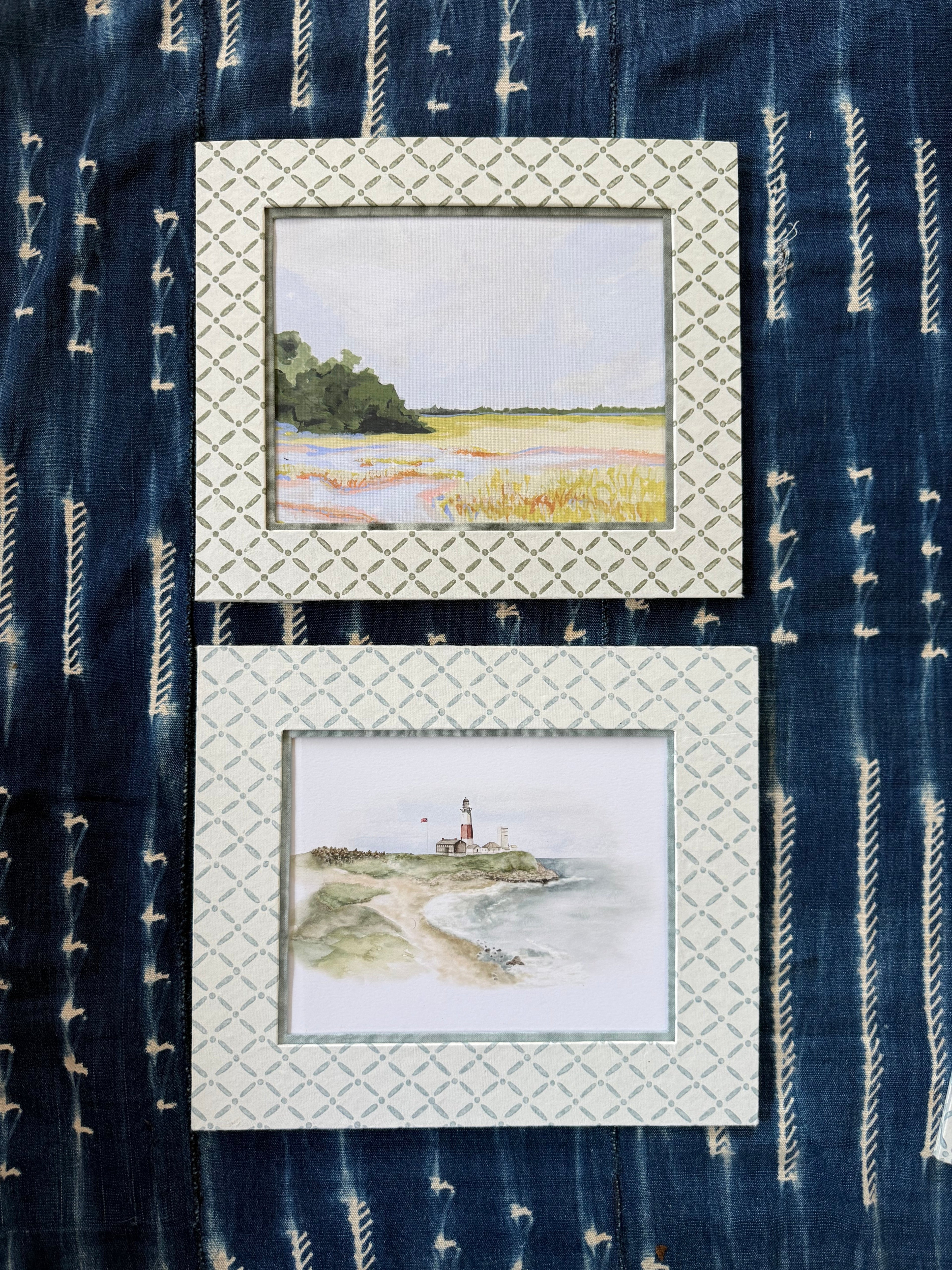 8x10 Block Printed Frame, for wall or tabletop in Croix Green