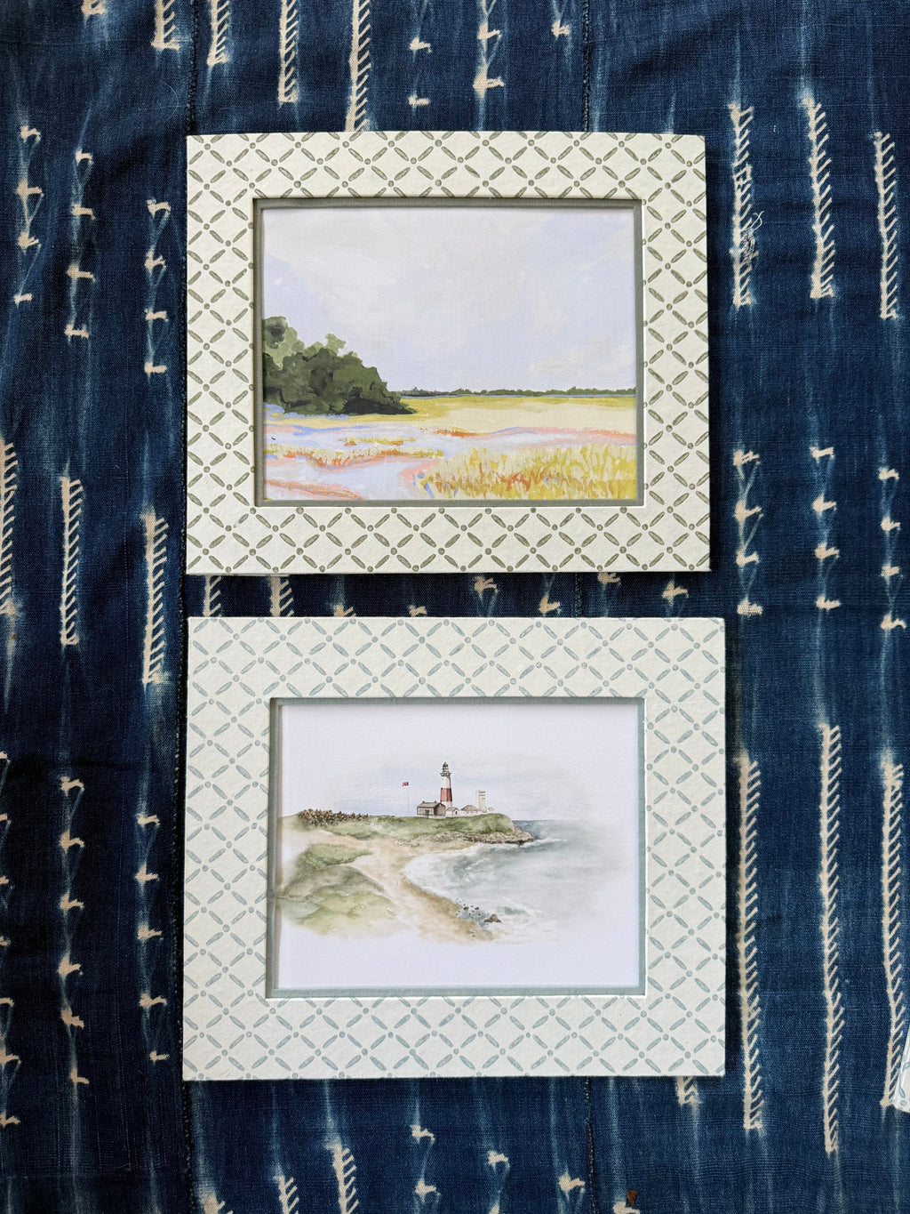 8x10 Block Printed Frame for tabletop or wall in Croix Blue