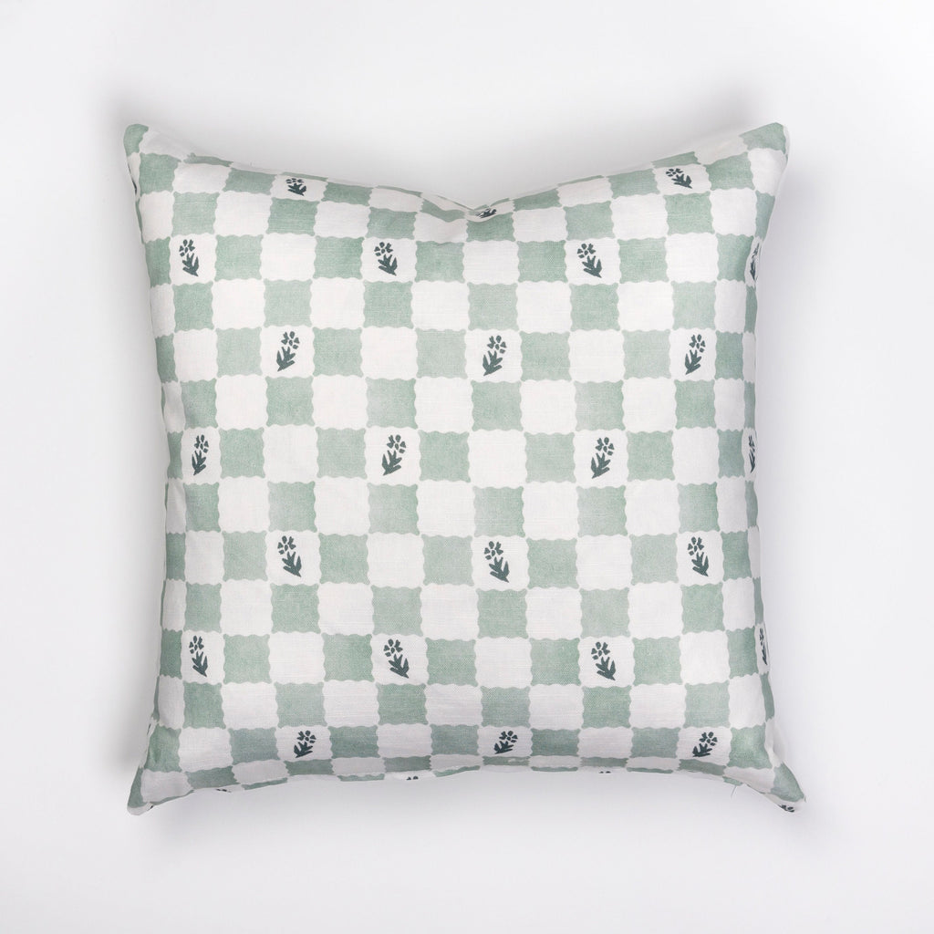 20x20" Pillow in Check Fleur, Green