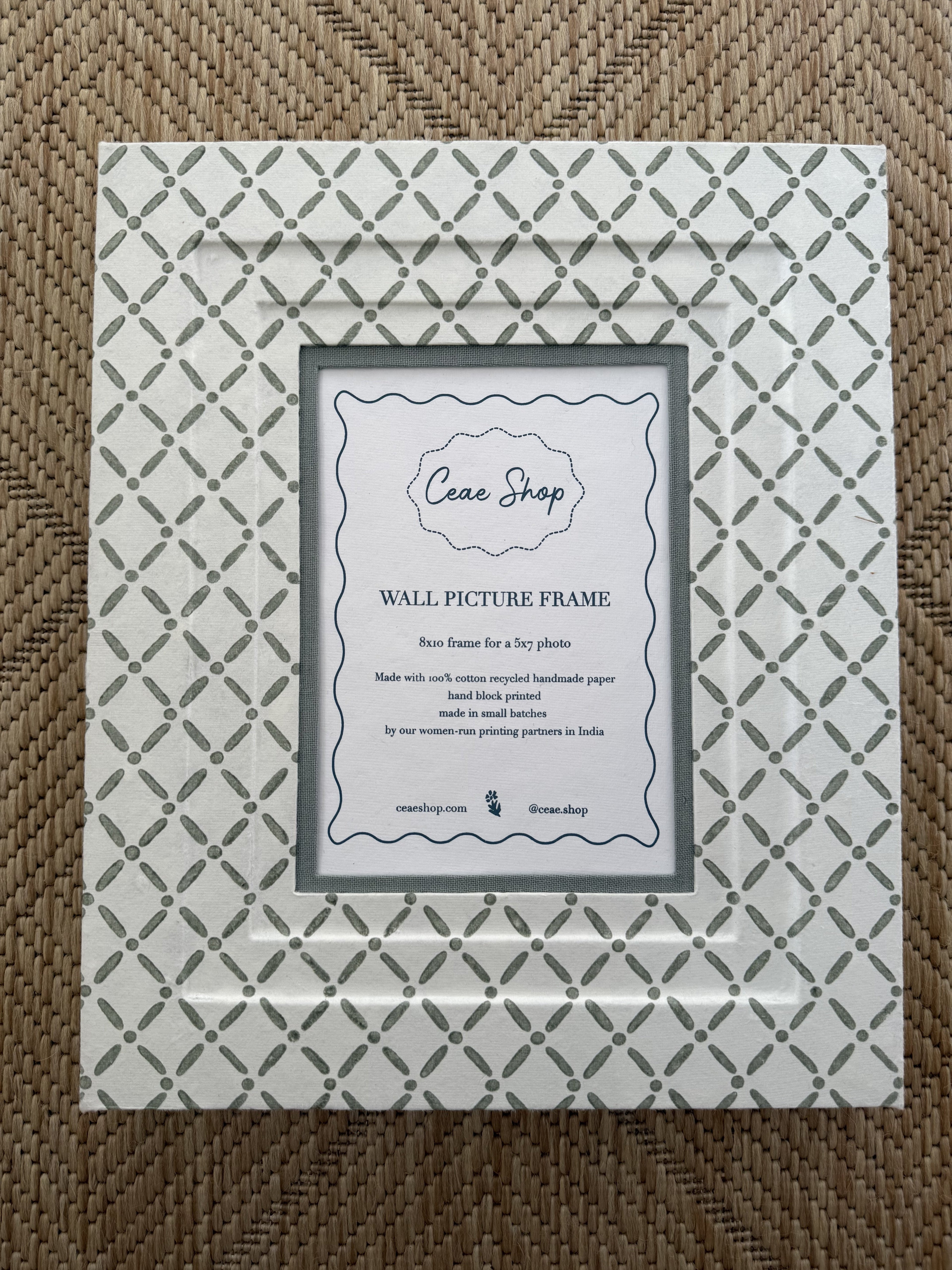5x7 Block Printed Picture Frame in Croix Green