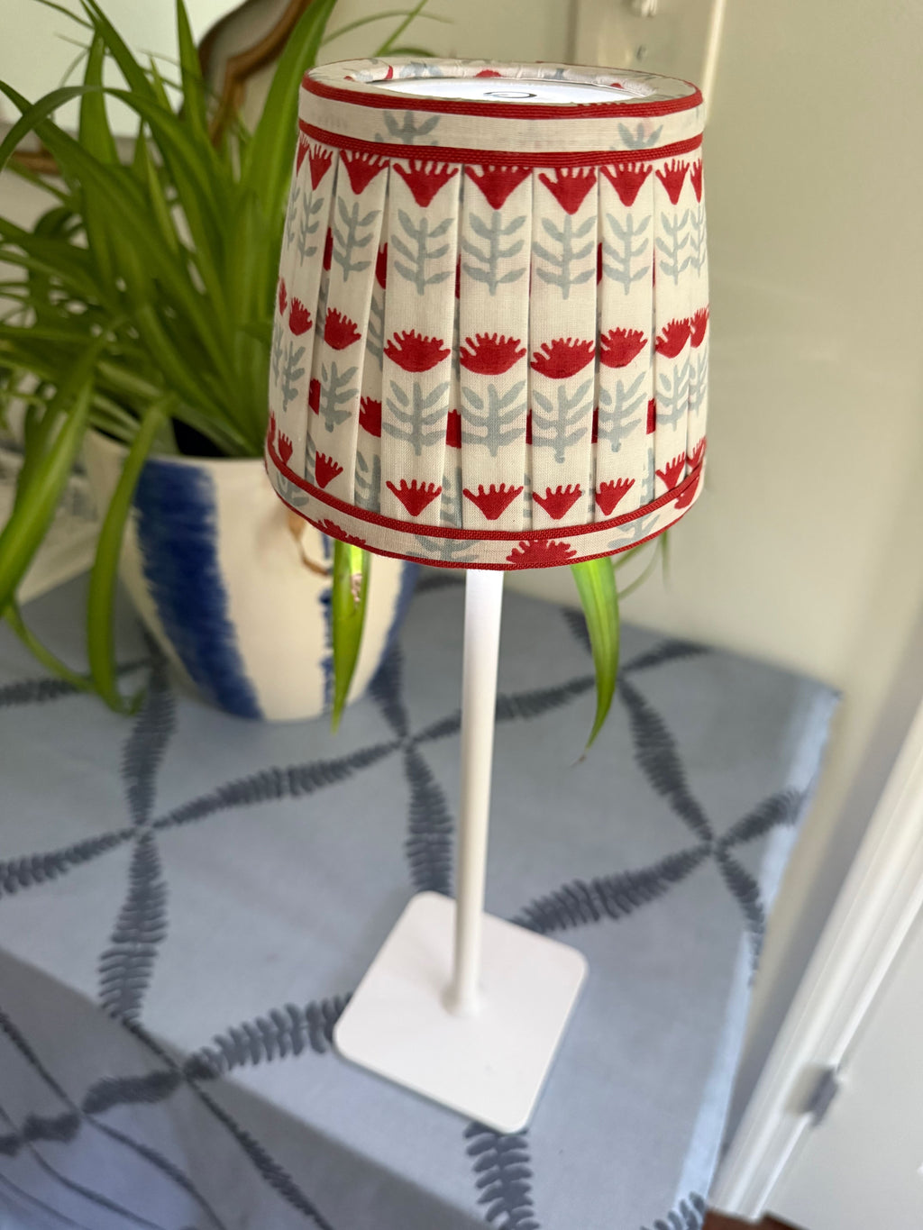 Pleated Block Print Lampshade Cover for Cordless Lamps - Claire Poppy