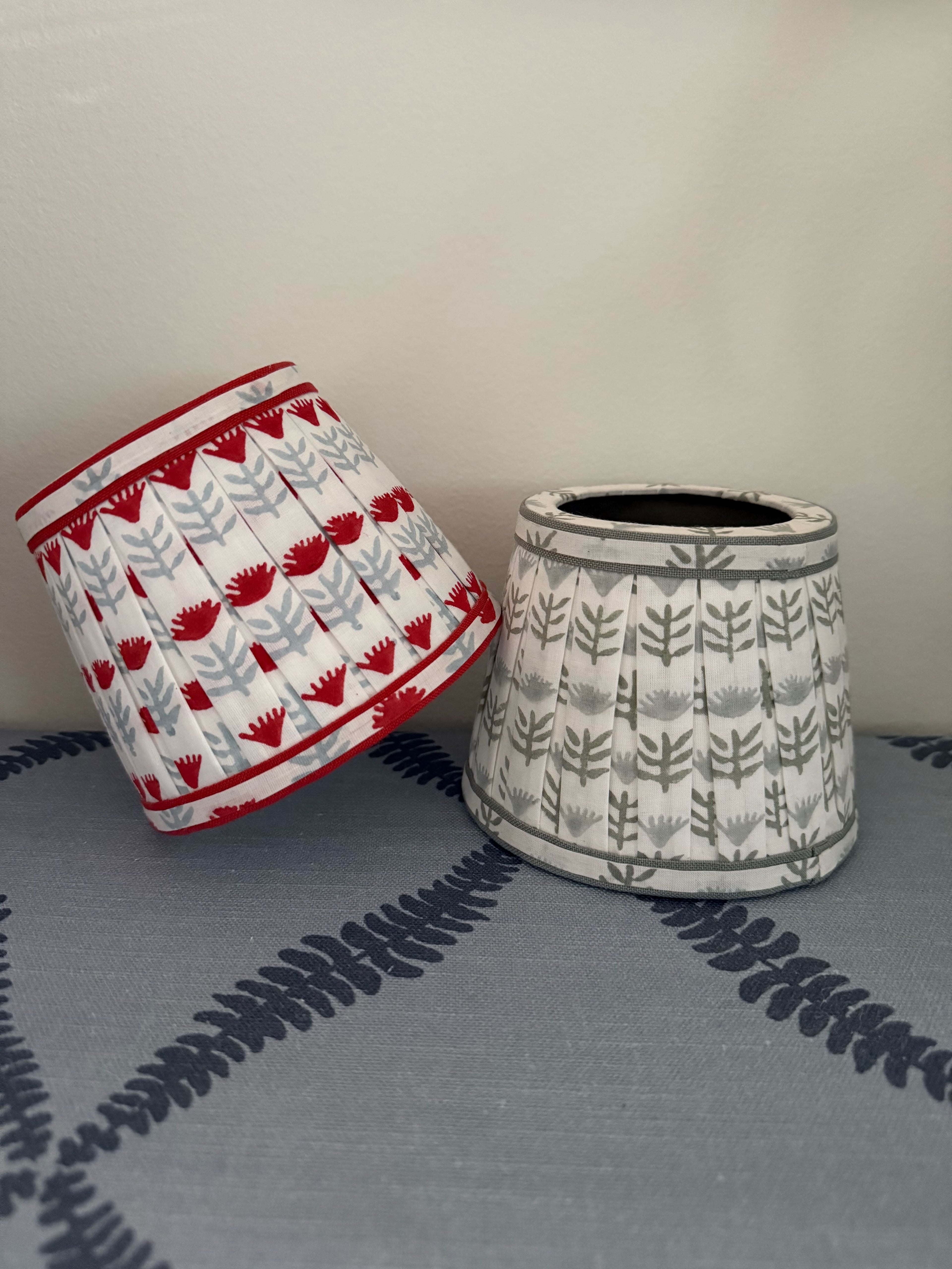 Pleated Block Print Lampshade Cover for Cordless Lamps - Claire Serene