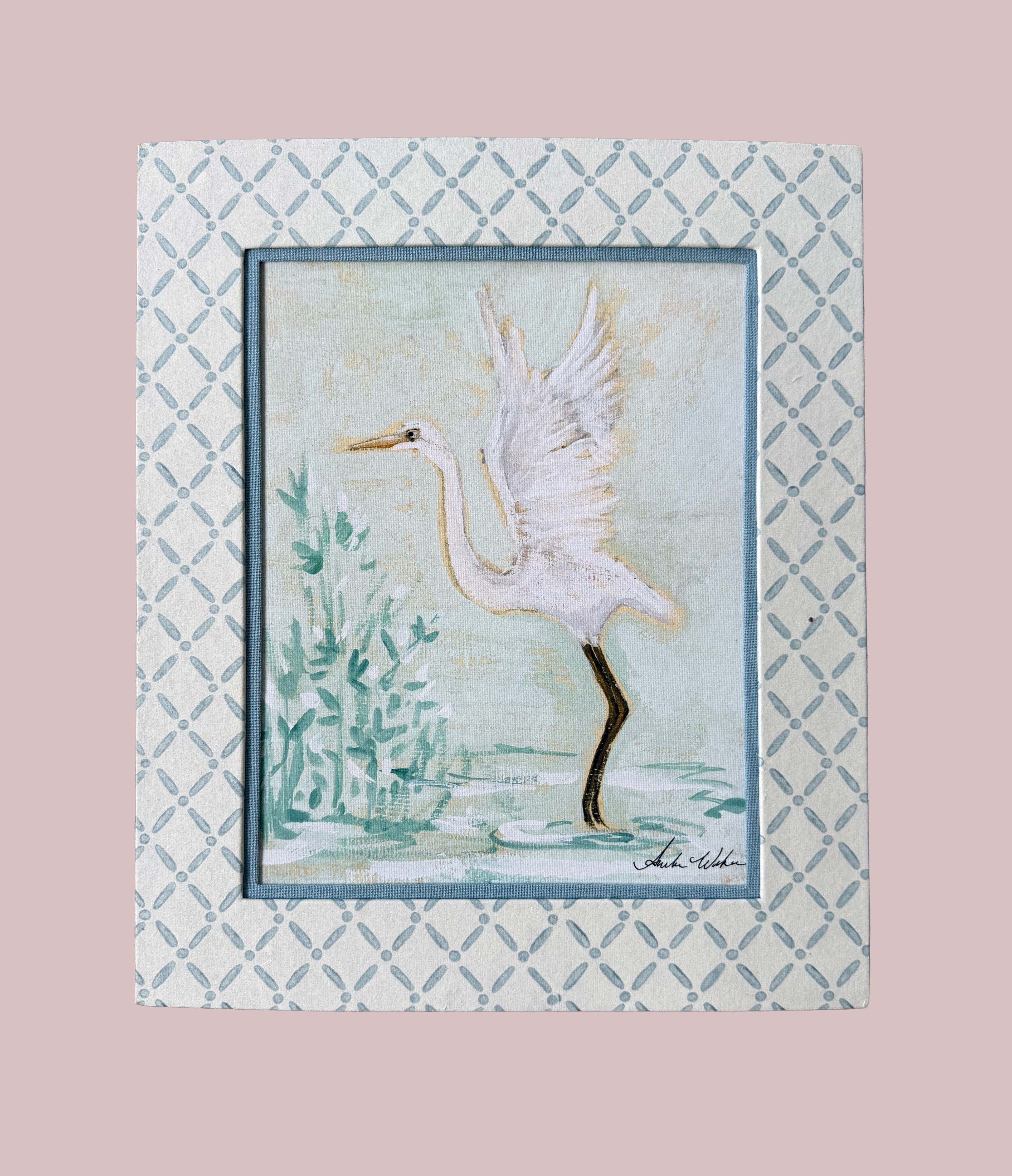 8x10 Block Printed Frame for tabletop or wall in Croix Blue