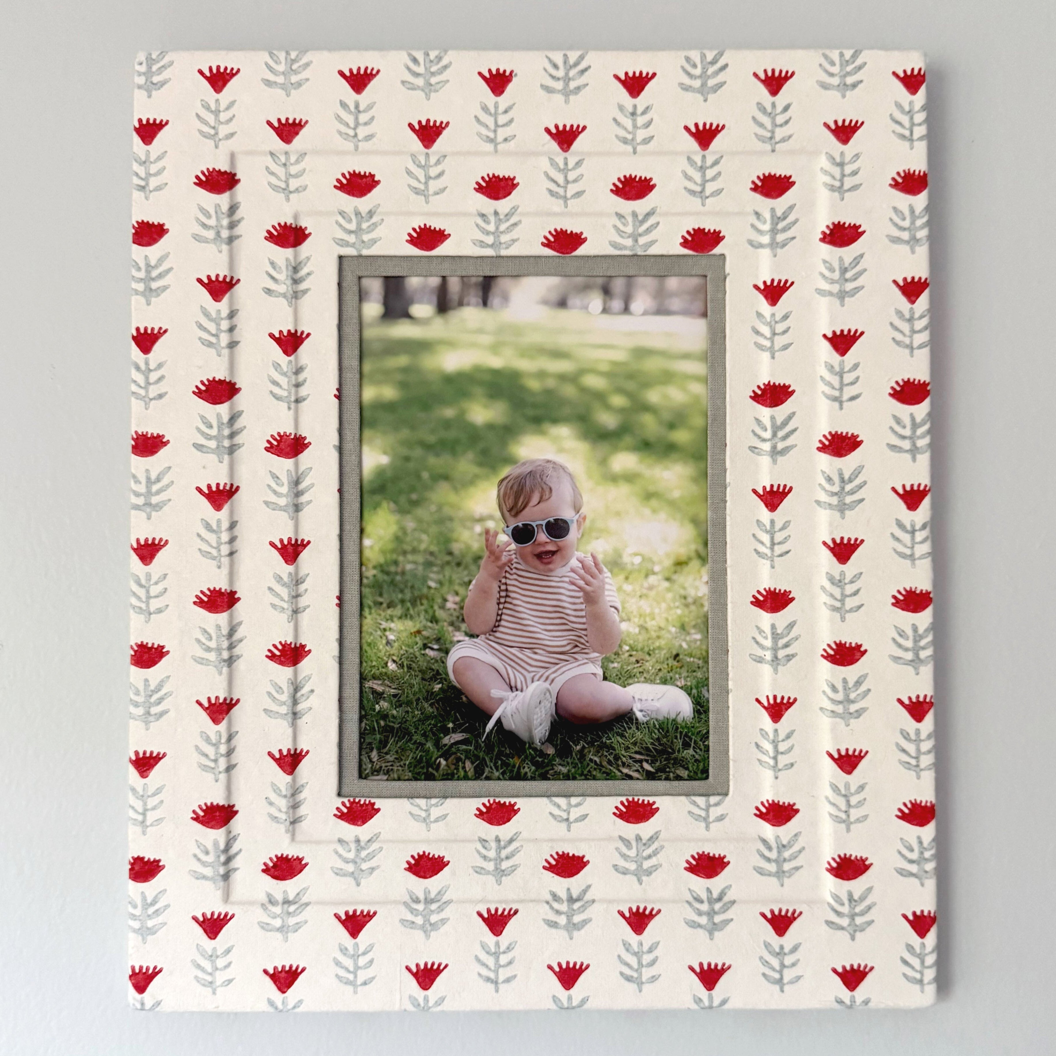 5x7 Block Printed Picture Frame in Claire Poppy